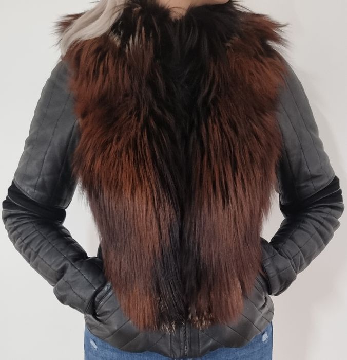 Haina de piele naturala si blana vulpe