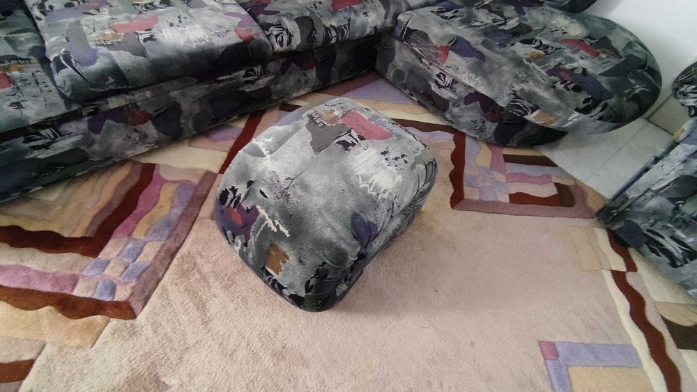 Ъглов диван, фотьойл и две табуретки