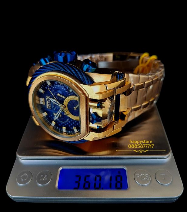 часовник INVICTA Bolt Zeus Magnum Gold/Blue 52 mm, Инвикта нов