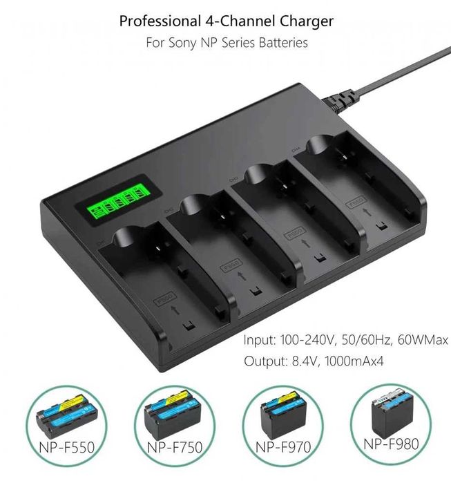 Incarcator 4 sloturi FAST Charge NP-F + 4 acumulatori NP-F960 NP-F970