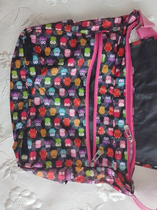 Чанта от плат с десен на бухалчета