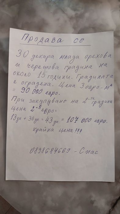 Продавам орехови градини на 15години оградени