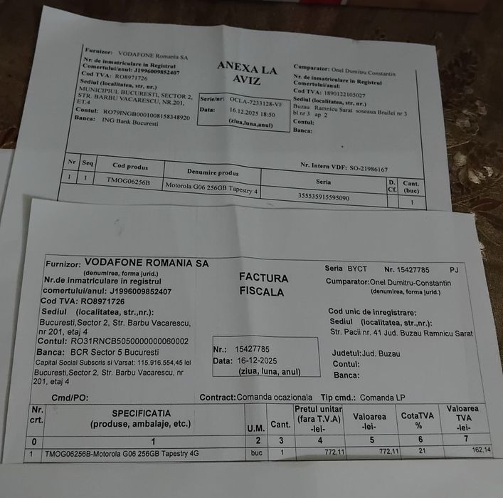 Vând telefon mobil Motorola g 06 256 GB 4 GB RAM liber in orice rețea