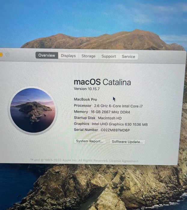 Macbook Pro 16'' , 2019 , 2,6 GHz,512 GB,AMD Radeon Pro 4GB , silver