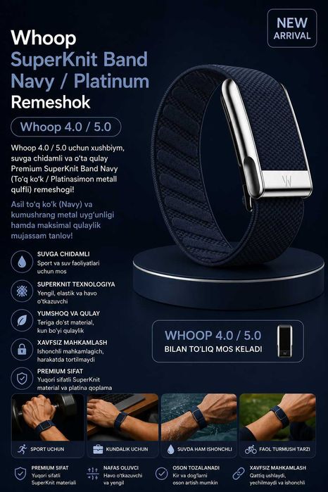 Whoop SuperKnit Band Navy / Platinum Remeshok / Dastavka / New
