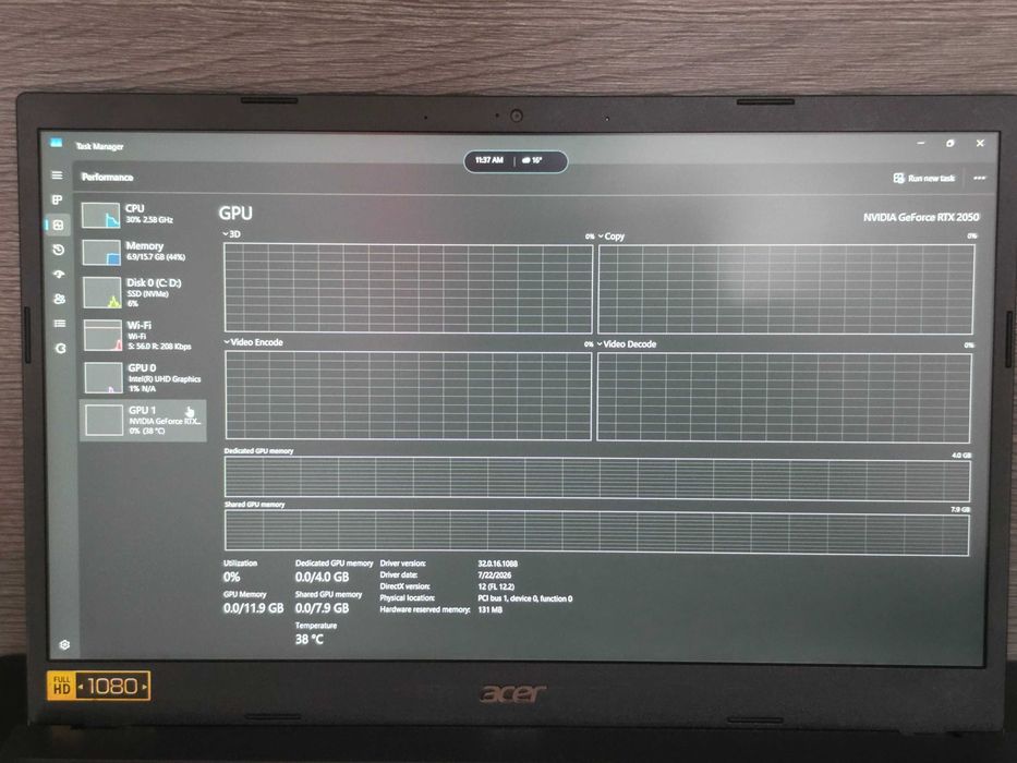 Acer Aspire 7 | i5-12450H | RTX 2050 4GB | 16GB RAM | 512GB SSD