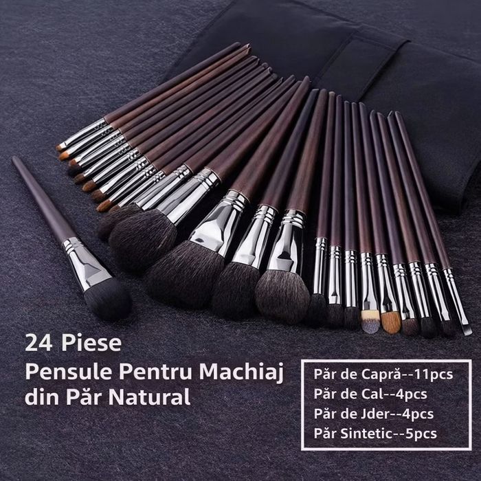 Set de 24 pensule profesionale de make-up din par natural