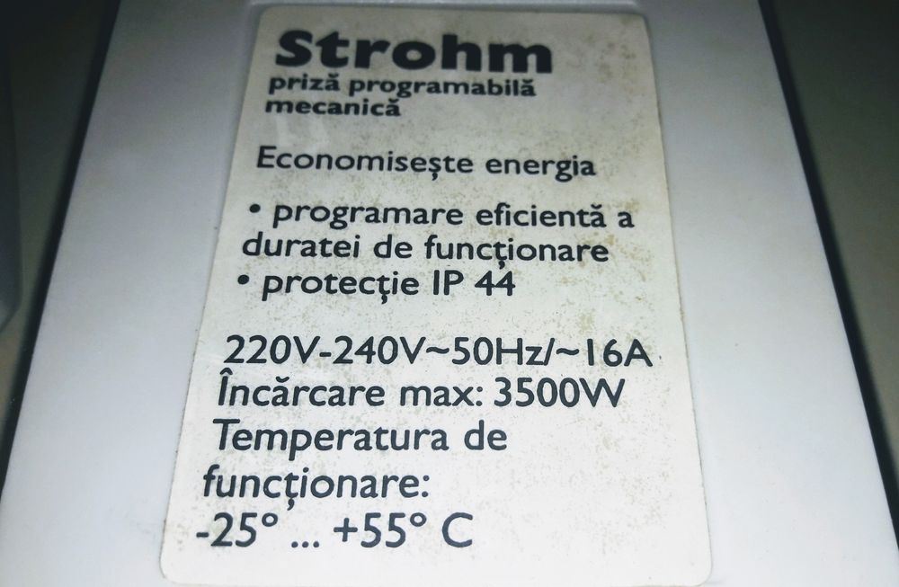 Priza programabila 24h, analogica max. 3680W/16A, AC220-240V, 50 / 60H