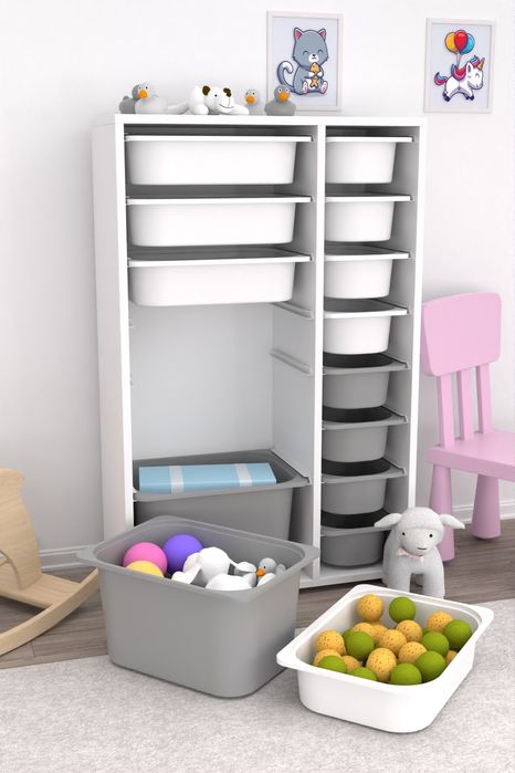 Шкаф за играчки, Етажерка с 14 кошници за съхранение