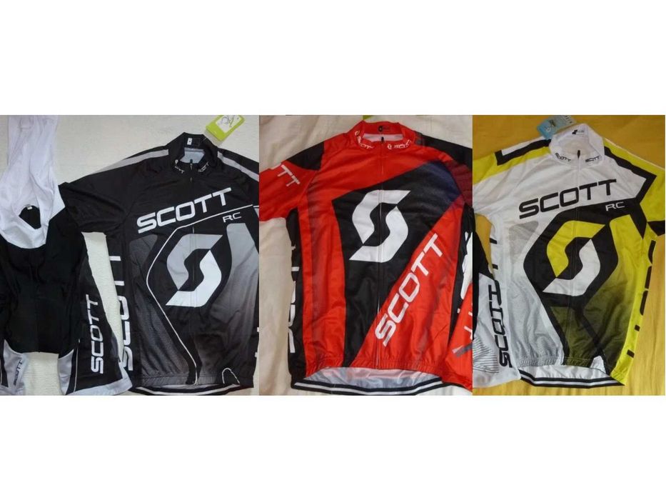 Echipament ciclism Scott negru rosu galben NOU set pantaloni tricou