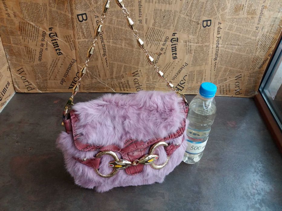 дамска чанта,розова малка кожена торба-естествена кожа,косъм