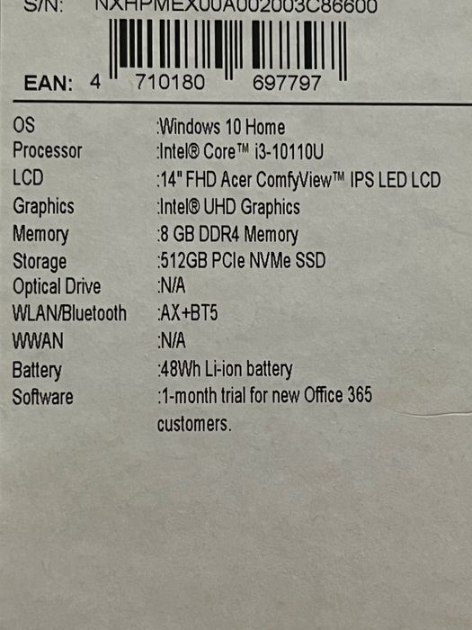 Acer swift 3/ i3 gen 10