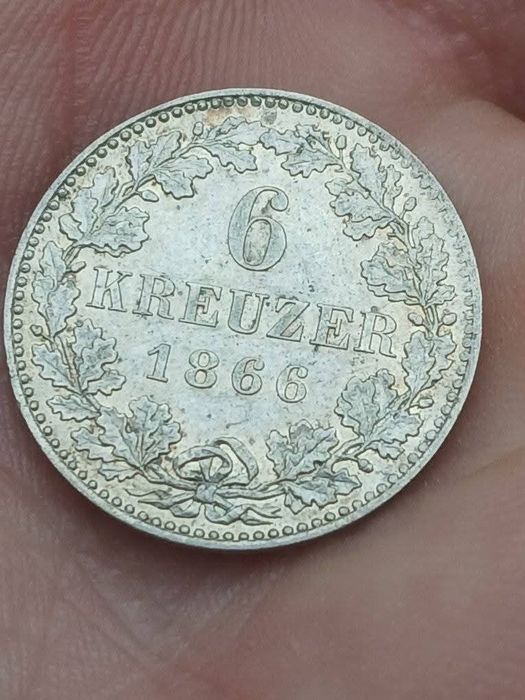 6 kreuzer 1866г. тираж 38.000 UNC/MS62/63