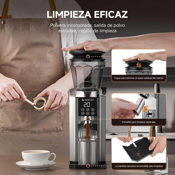 Râșniță electrică de cafea AMZCHEF, 45 de setări, oțel inoxidabil, memorie