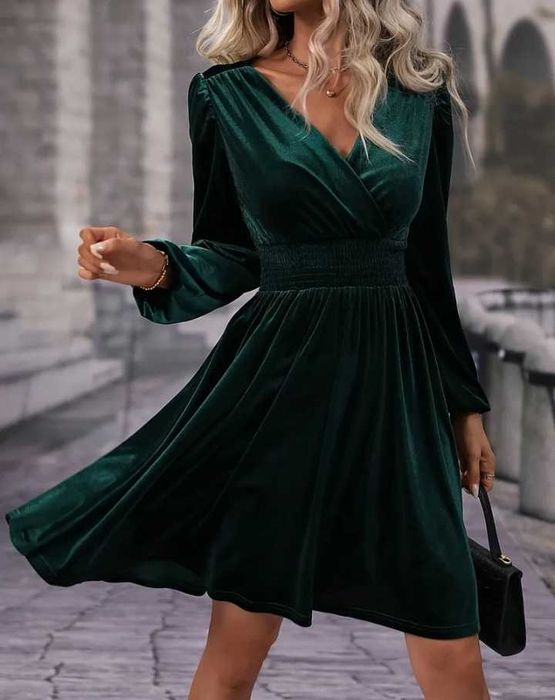 Rochie verde din catifea elastica, mas S