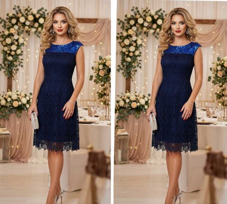 Rochie din dantelă bleumarin, XL