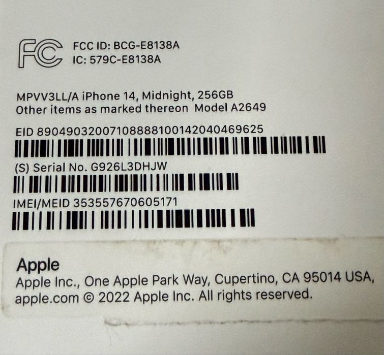 Iphone 14 Midnight 256GB neverlocked Esim (SUA)