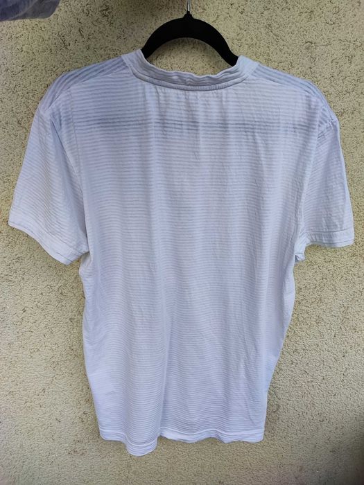Tricou Tom Tailor alb, model henley cu nasturi, mărimea L, 100% bumbac