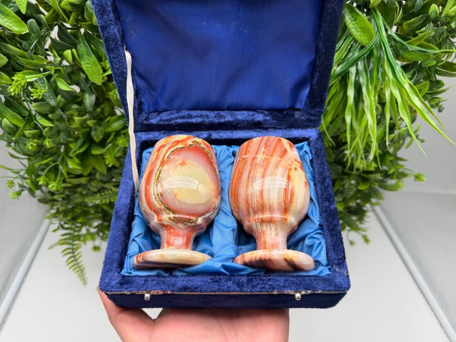 Чаши от оникс ,комплект чаши 10см високи от оникс в луксозна кутия