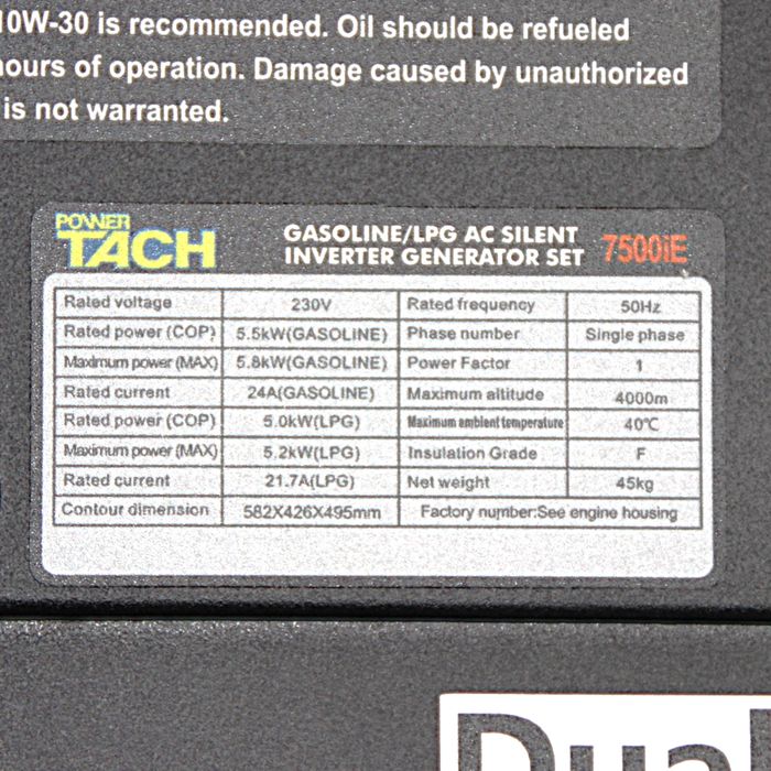 Инверторен генератор TACH 7500iE Dual Fuel – 5.8 kW (бензин/газ)