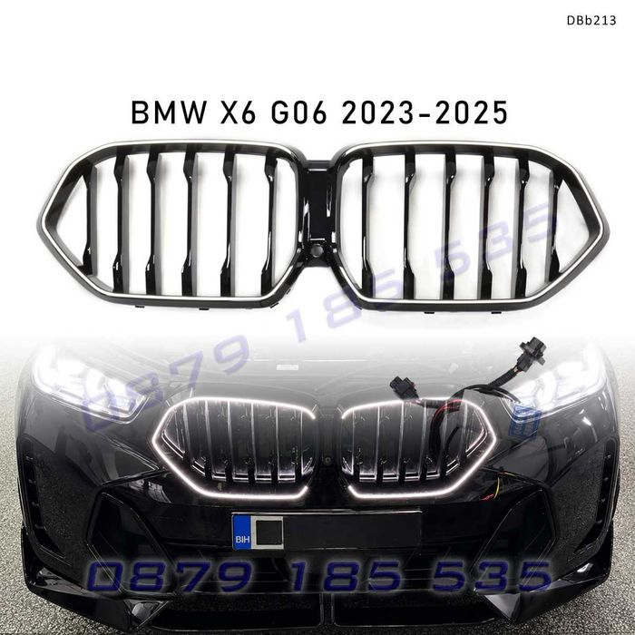 Единични тунинг бъбреци с LED светлина BMW X6 G06 LCI 2023-2025, черни – DBb213 лед светещи предни решетки бмв х6 г06