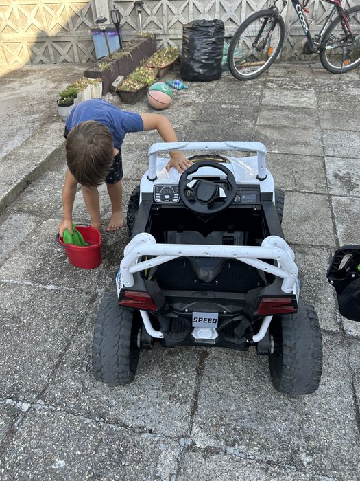 UTV electric pentru copii, Kinderauto RSR, 4x4, 120W, 12V 7Ah, alb-albastru