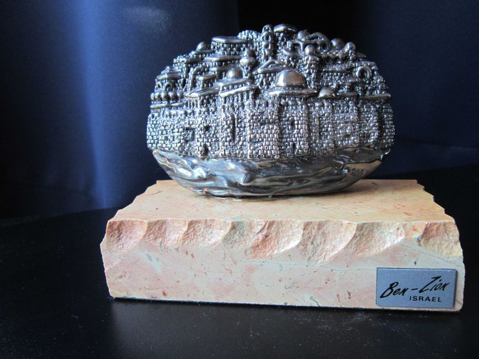 cadou rar Ierusalim Sfanta Cetate placat argint made in Israel 1970
