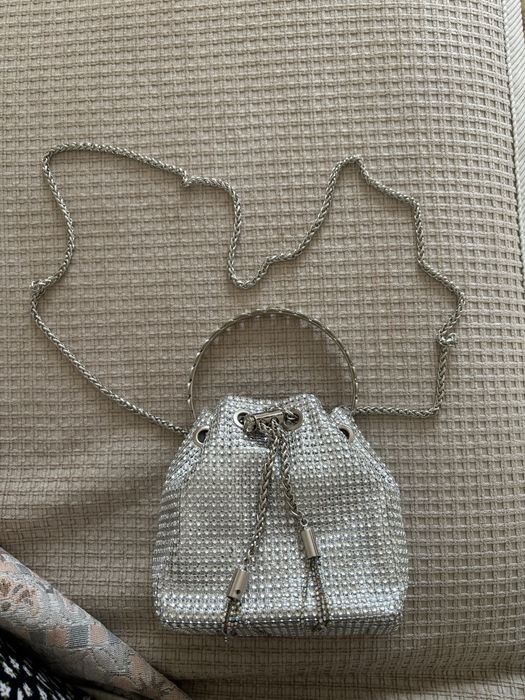 Клатч бусины серебристый