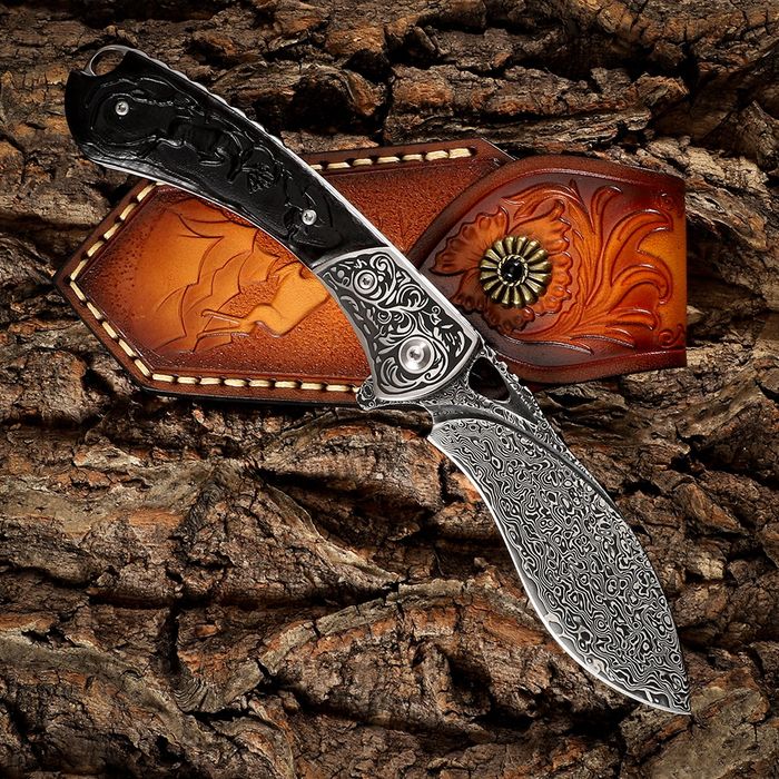 Сгъваем нож от дамаска стомана