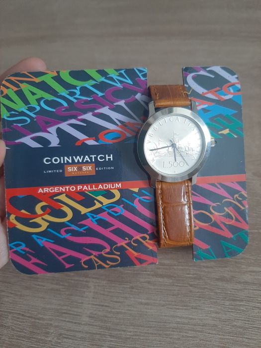 Ceas Nou Vintage SIX-SIX Coinwatch 500 Lire Italia – Ediție Limitată Anii '90, Argint/Paladiu, Mecanism Elvețian ISA, Full Box