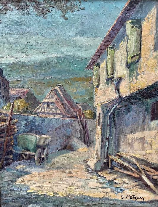 Tablou vechi - strada veche de tara - semnat S. Mutzner
