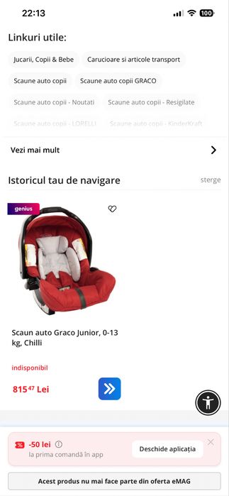 Scaun auto junior baby Graco (0-13kg)