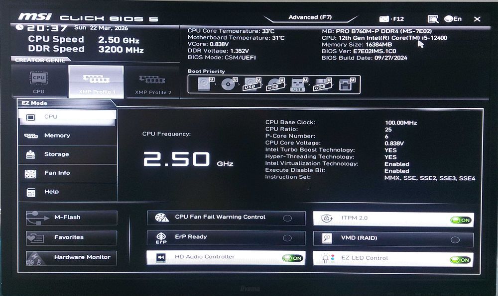 KIT i5 12400 2.5GHz + MSI PRO B760M-P DDR4  +Cooler