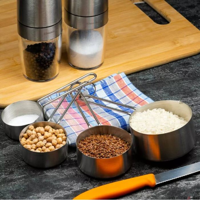 Set 4 ustensile de bucatarie pentru masurat, din inox, 60, 80, 125,