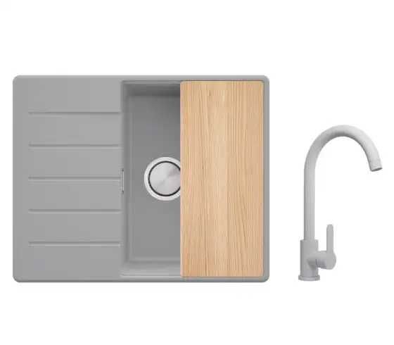 Черна кухненска мивка от гранит Копенхаген 620х500 + Смесител Top 45