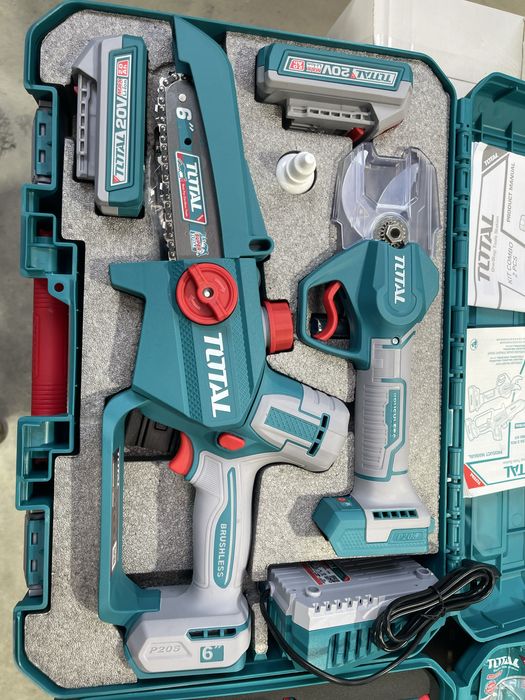 Set scule pe acumulator Total,foarfeca si drujba pomi