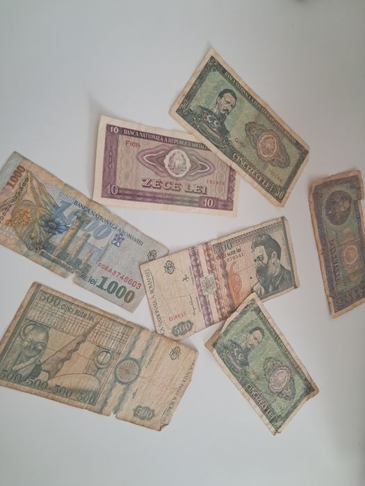Lot 7 bancnote vechi românești (Perioada Socialistă RSR și anii '90)