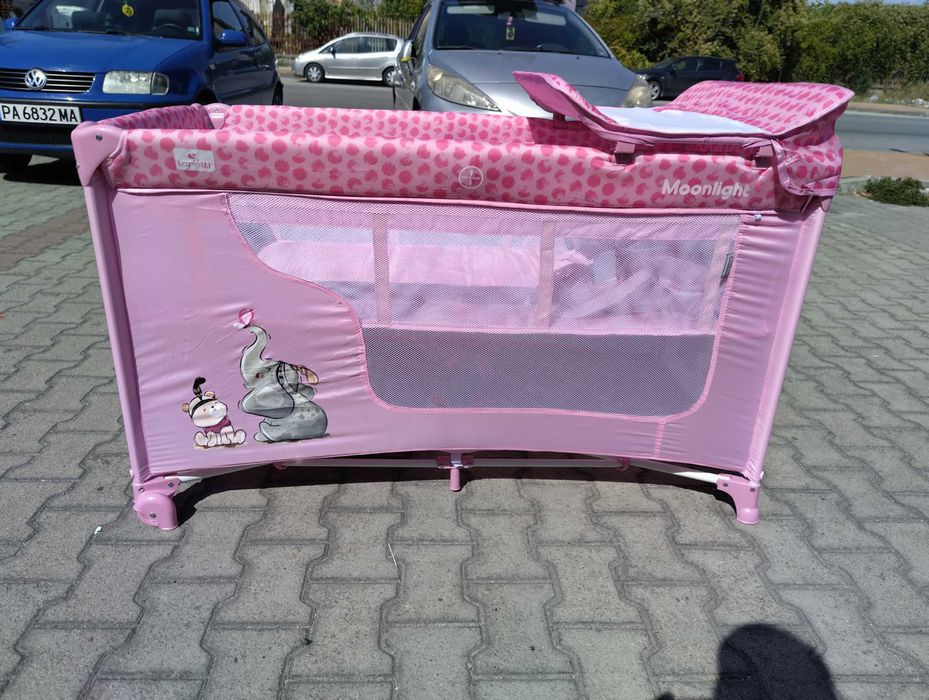LORELLI Детска кошара на 2 нива с повивалник MOONLIGHT розов