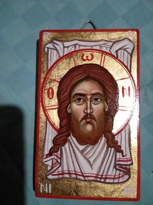 Sfânta Mahramă icoana pictata manual pe lemn A6 13cm/9 cm