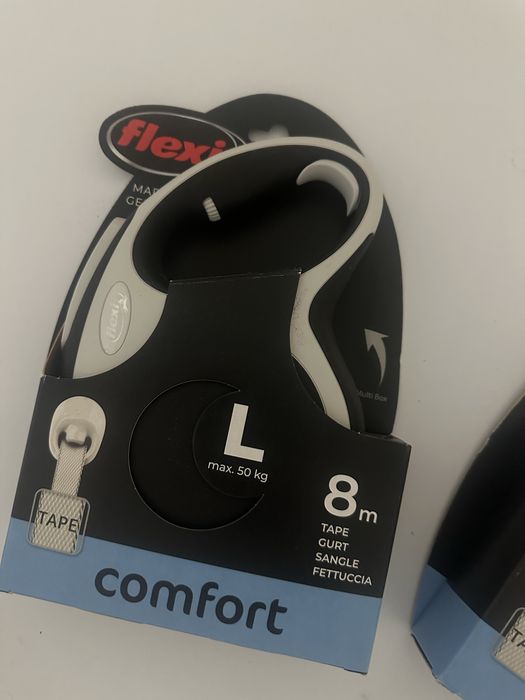 Lesa FLEXI Comfort, lesă bandă retractabilă câini, nylon, albastru, L(50kg, 8m)