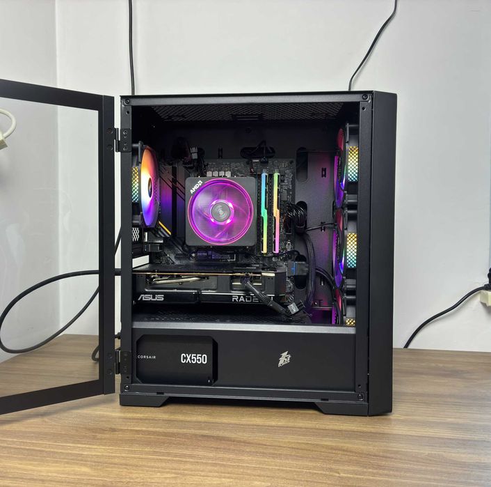 НОВ Геймърски Компютър Гаранционен R5 5600, RX 7600 EVO OC 8GB, 1TB SSD, 16GB RAM