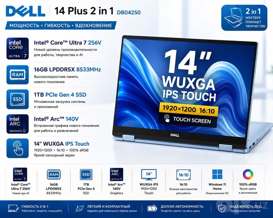 Dell 14 Plus 2-in-1 / Core Ultra 7 / 16GB / 1TB SSD / 14" WUXGA Touch
