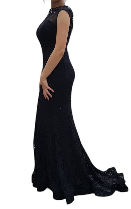 Топ Цена! Бална рокля, Дълга, Дантелена, Сърцевидно деколте, Черна