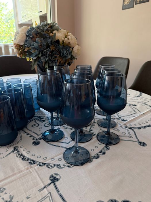 Стъклени чаши за вино 490 мл, 10броя, Matte Blue, 10броя за вода/безалкохолно
