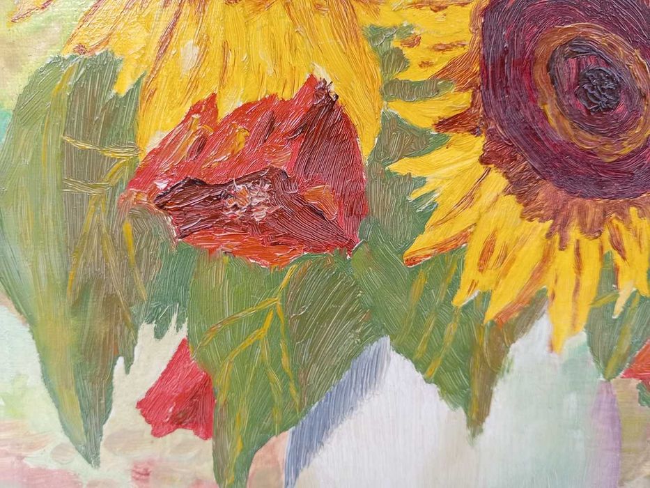 Tablou vechi - floare soarelui si maci - semnat I. Tuculescu