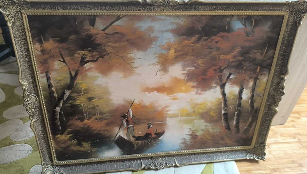 Tablou decorativ deosebit, 70×100 cm, înrămat în ramă masivă din lemn sculptat