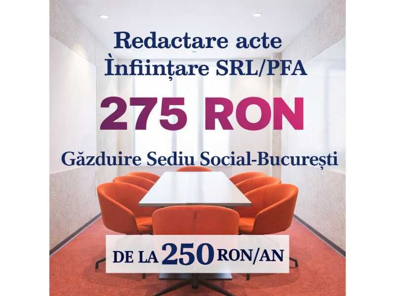 Redactare acte infiintare SRL/PFA + gazduire sediu social Bucuresti de la 250 RON/an