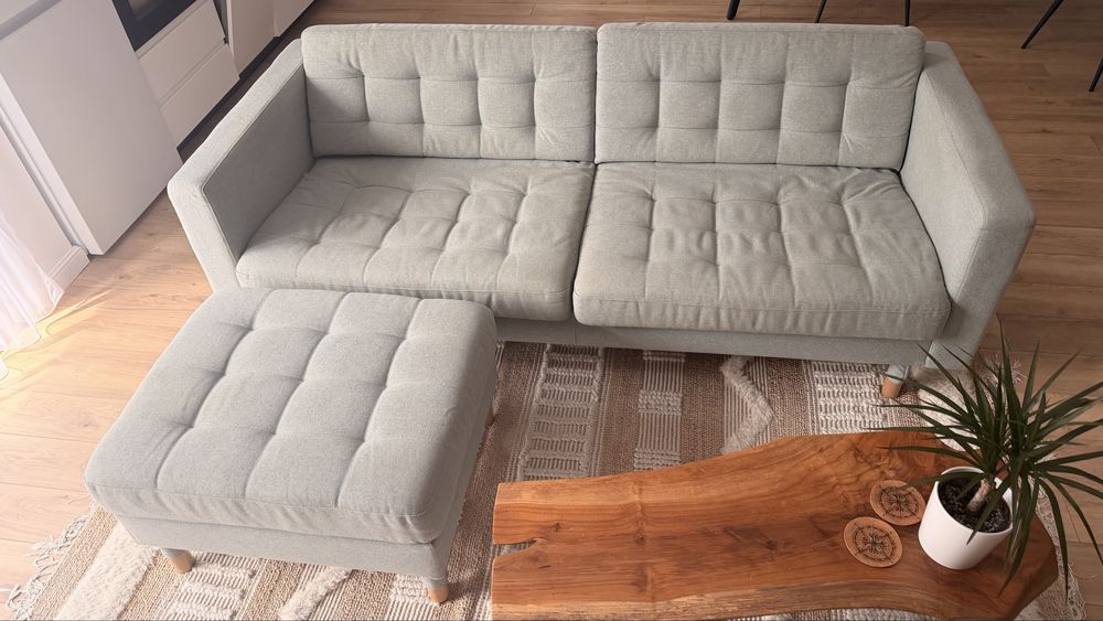 Canapea IKEA LANDSKRONA 3 locuri + taburet | Gunnared verde deschis | Stare foarte buna