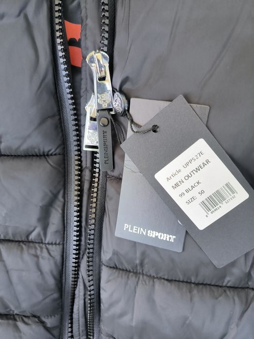 Plein Sport Padded Small Circular Logo Branded Grey Long Jacket