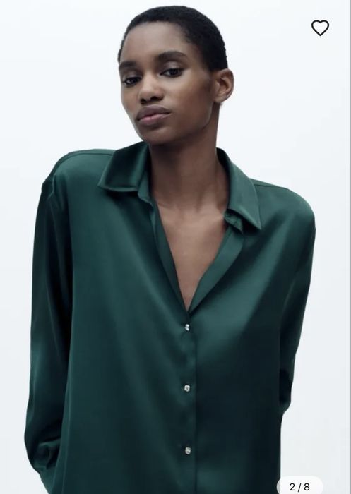 Ново Сатенена изумрудено зелена риза Zara / Дамска блуза Зара размер М
